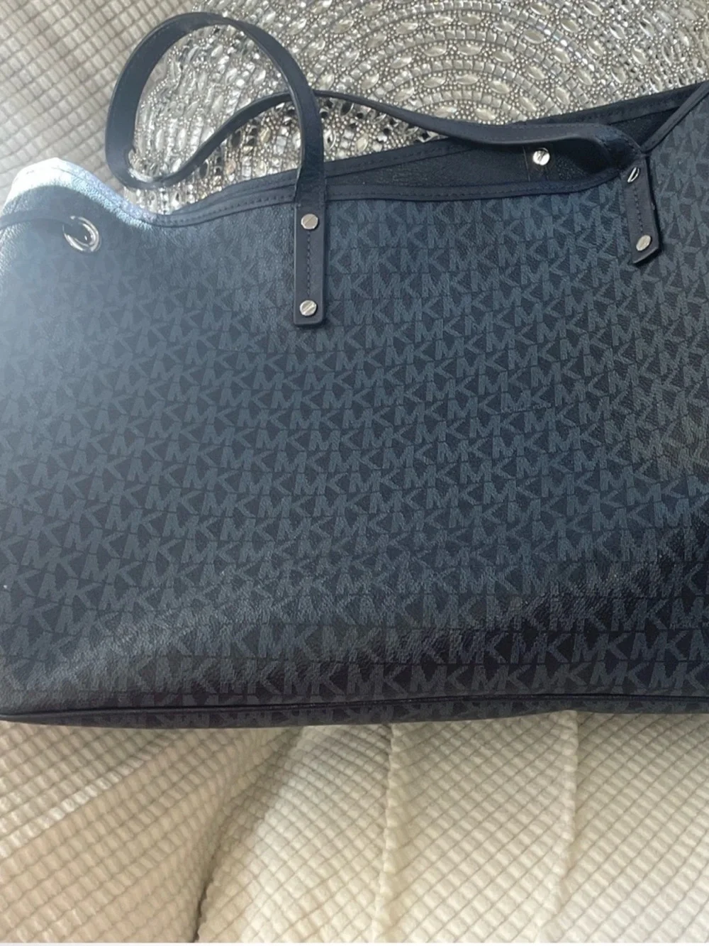 Michael Kors Navy Black MK Logo Tote